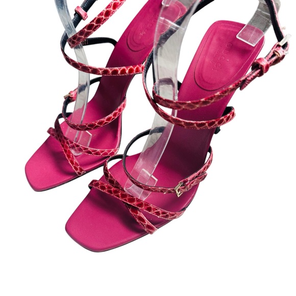 Gucci Authentic Snakeskin Leather Strappy Heels - Picture 4 of 14